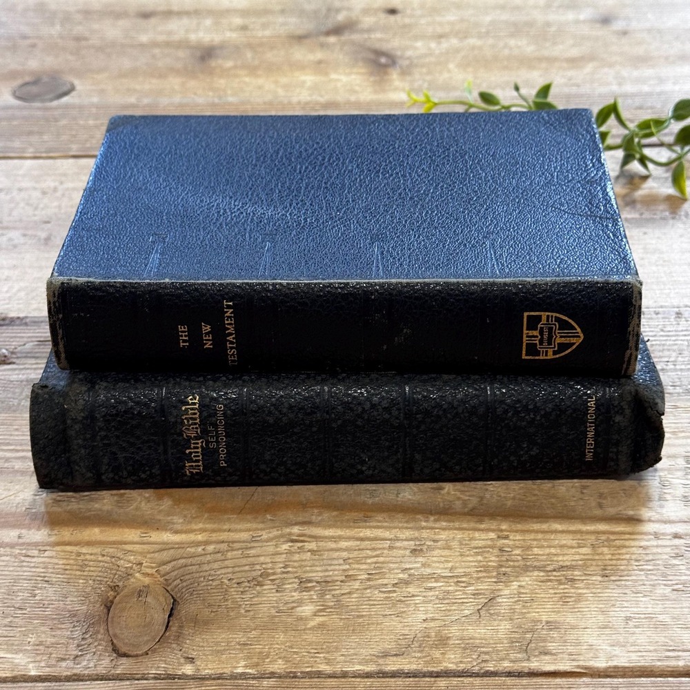 Bible stack- set of 2 vintage bibles- antique leather bound bibles